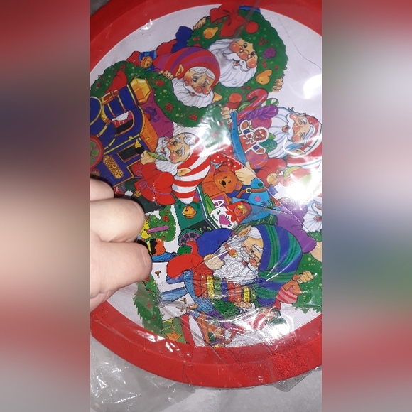 VTG New HARTIN Metal Serving Tray Circular Holiday santa elves - Picture 3 of 8